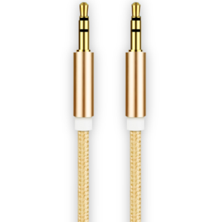 Cablu audio fir textil (Auxiliar), 3.5mm jack - 3.5mm jack, 0.5m, Gri si Auriu